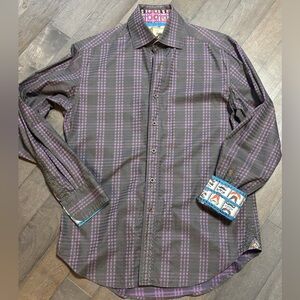 Robert Graham Flip Cuff Mustache 100% Cotton Mens Sz M Long Sleeve Button